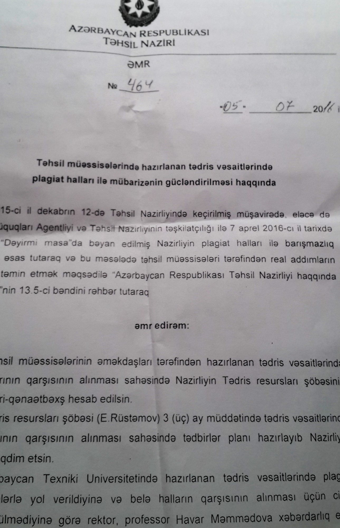 Təhsil nazirindən professora müəmmalı xəbərdarlıq Təhsil nazirindən professora müəmmalı xəbərdarlıq