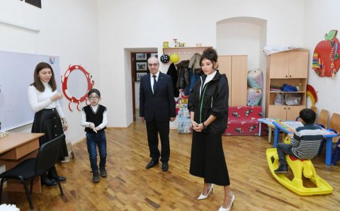Mehriban Əliyeva şagirdlərin təhsili ilə maraqlanıb Mehriban Əliyeva şagirdlərin təhsili ilə maraqlanıb