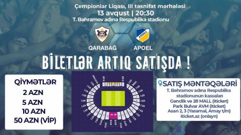 "Qarabağ" - APOEL matçının biletləri satışa çıxarılıb