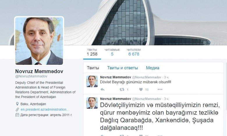 Novruz Məmmədov “Tvitter”də hələ də Baş Nazir olduğunu yazır