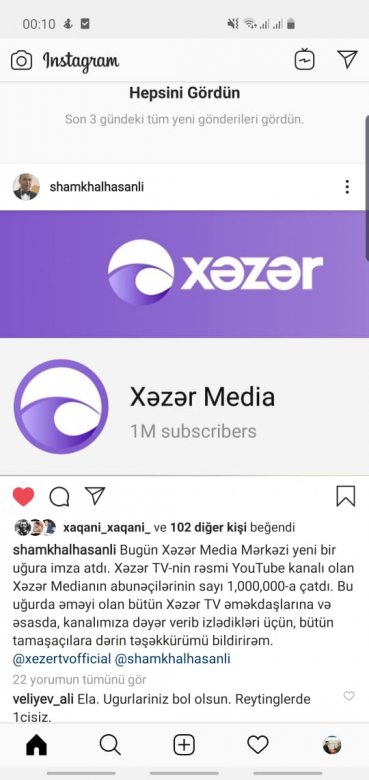 Xəzər TV-nin abunəçi sayı 1 milyonu keçib