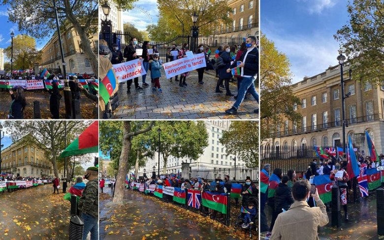 Azərbaycanlılar Britaniyanın Baş Nazirinin ofisinin qarşısında icazəli aksiya keçirib