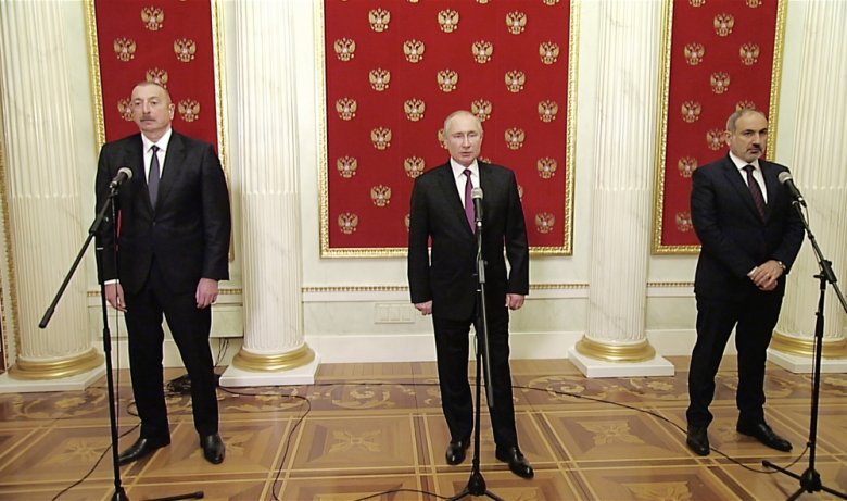 Putin, Əliyev və Paşinyanın mətbuata birgə açıqlamalarının tam - Mətni