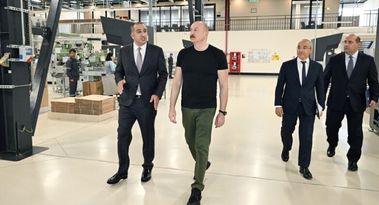 İlham Əliyev Ağdamda istehsalı müəssisəsinin açılışında iştirak edib